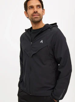 Active Black Hooded Windbreaker Jacket L