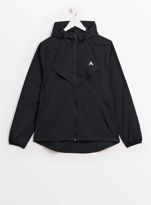 Active Black Hooded Windbreaker Jacket L