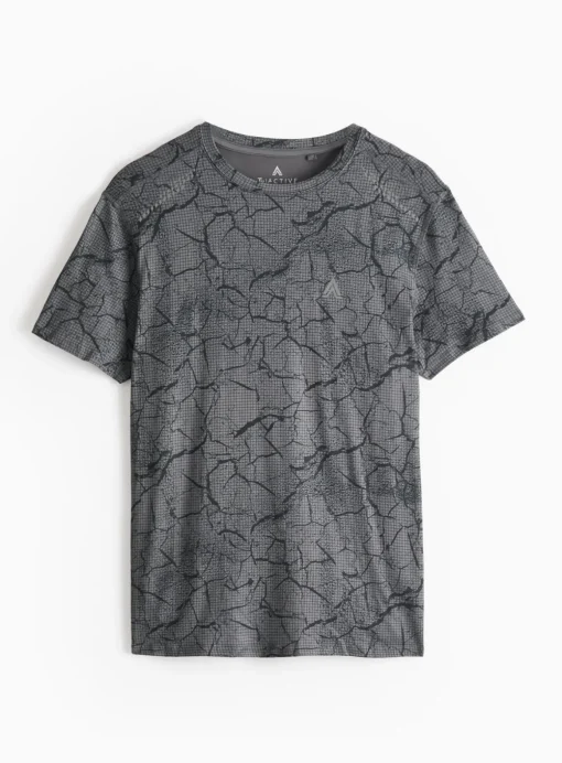 Active Grey Geometric Printed T-Shirt S