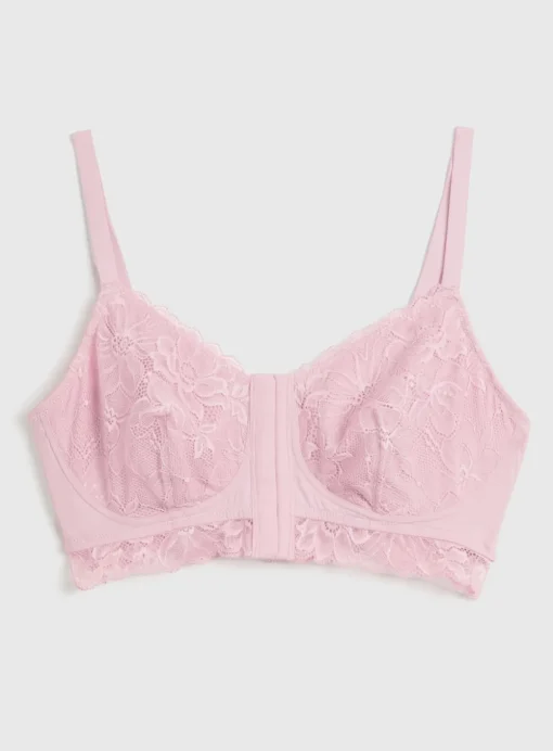 A-GG Pink Floral Lace Post Surgery Front Fastening Bra 40F