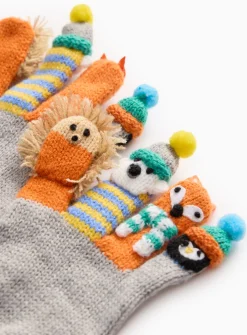 Animal Grey Knitted Finger Puppet Gloves 6-9 years