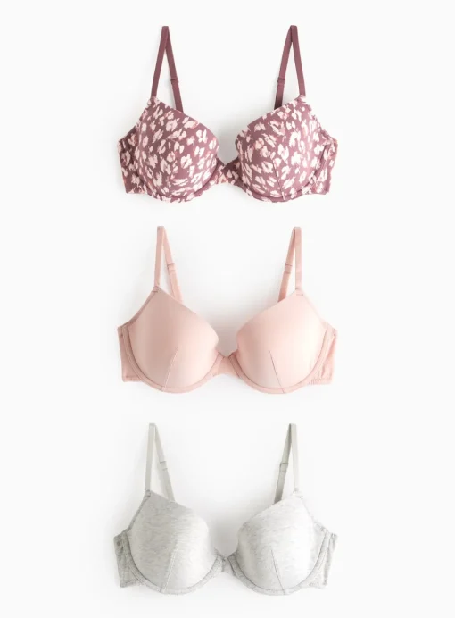 Animal Print & Plain Padded T-Shirt Bra 3 Pack 36DD