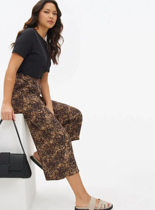 Animal Print Drapey Cropped Trousers M