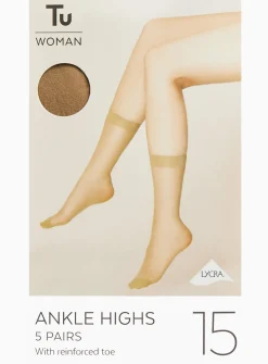 Bamboo Nude 15 Denier Ankle Tights 5 Pack One Size