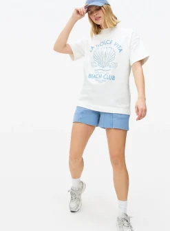 Beach Club Graphic Oversized T-Shirt L