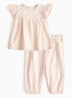 Beige Animal Print Top & Trousers Set 9-12 months