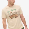 Beige Car Graphic Crew T-Shirt M