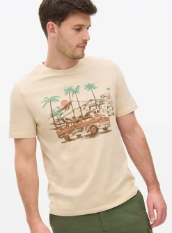 Beige Car Graphic Crew T-Shirt M