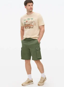 Beige Car Graphic Crew T-Shirt M