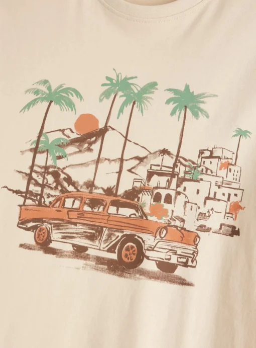 Beige Car Graphic Crew T-Shirt M