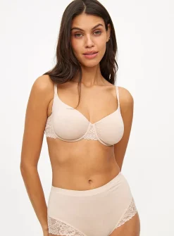 Beige Dual Moulded Lace Underwired Bra 42C