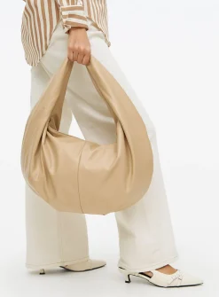Beige Faux Leather Slouch Half Moon Bag One Size