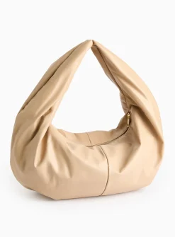 Beige Faux Leather Slouch Half Moon Bag One Size