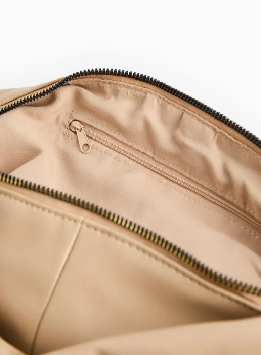 Beige Faux Leather Slouch Half Moon Bag One Size