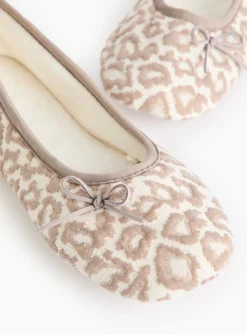 Beige Jacquard Animal Print Ballerina Slippers 5
