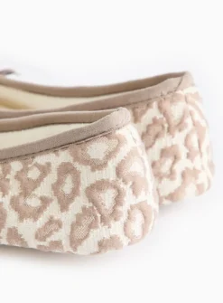 Beige Jacquard Animal Print Ballerina Slippers 5