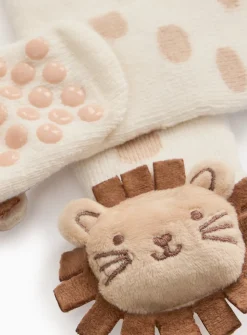 Beige Lion Rattle Socks 1-6 months