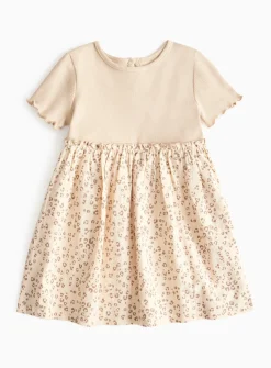 Beige Ribbed Leopard Print Twofer Dress 6-9 months