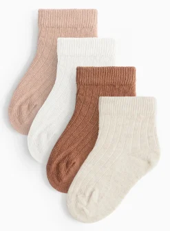Beige Ribbed Socks 4 Pack 6-12 months