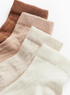 Beige Ribbed Socks 4 Pack 6-12 months