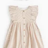Beige Stripe Frill Dress & Bow Headband Set 3-6 months