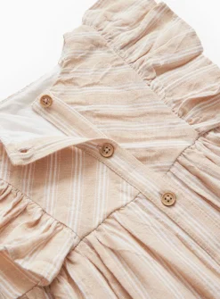 Beige Stripe Frill Dress & Bow Headband Set 3-6 months