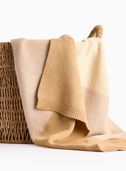 Beige Stripe Knitted Blanket One Size