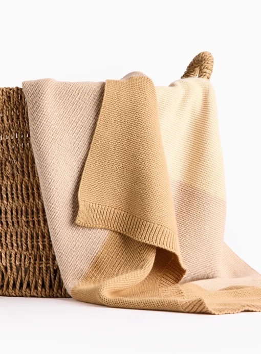 Beige Stripe Knitted Blanket One Size