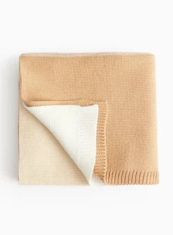 Beige Stripe Knitted Blanket One Size