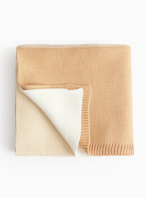 Beige Stripe Knitted Blanket One Size