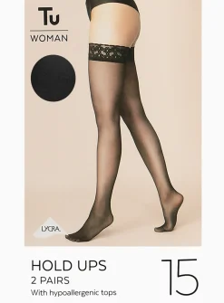 Black 15 Denier Hold Ups 2 Pack L/XL