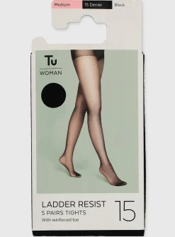 Black 15 Denier Ladder Resistant Tights 5 Pack M