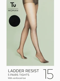 Black 15 Denier Ladder Resistant Tights 5 Pack M