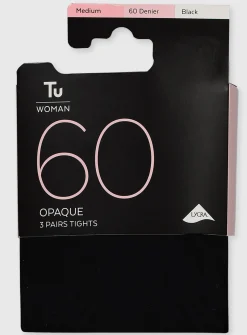 Black 60 Denier Opaque Tights 3 Pack L