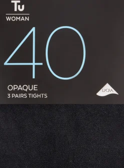Black 40 Denier Opaque Tights 3 Pack XL
