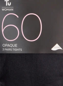 Black 60 Denier Opaque Tights 3 Pack M