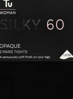 Black 60 Denier Silky Opaque Tights 2 Pack XL