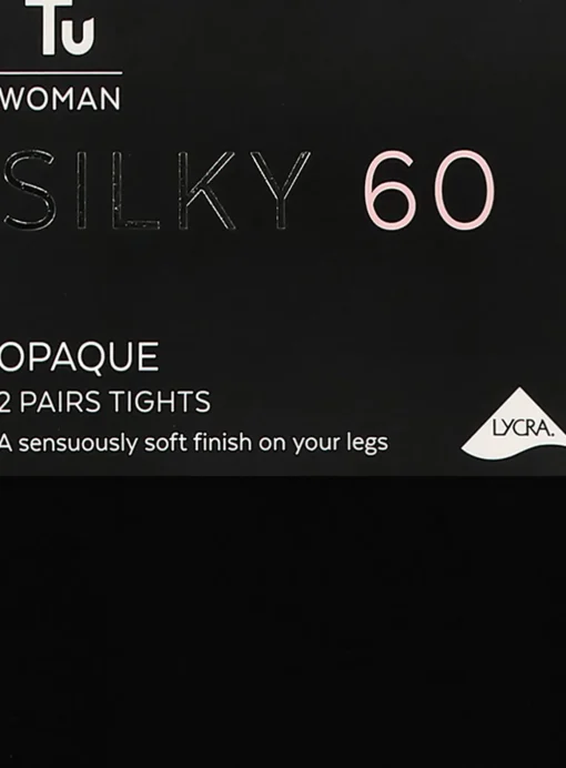 Black 60 Denier Silky Opaque Tights 2 Pack XL