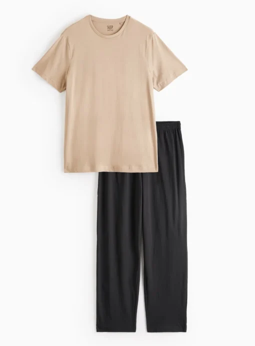 Black & Brown Jersey Pyjama Set S