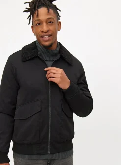Black Borg Collared Aviator Jacket S