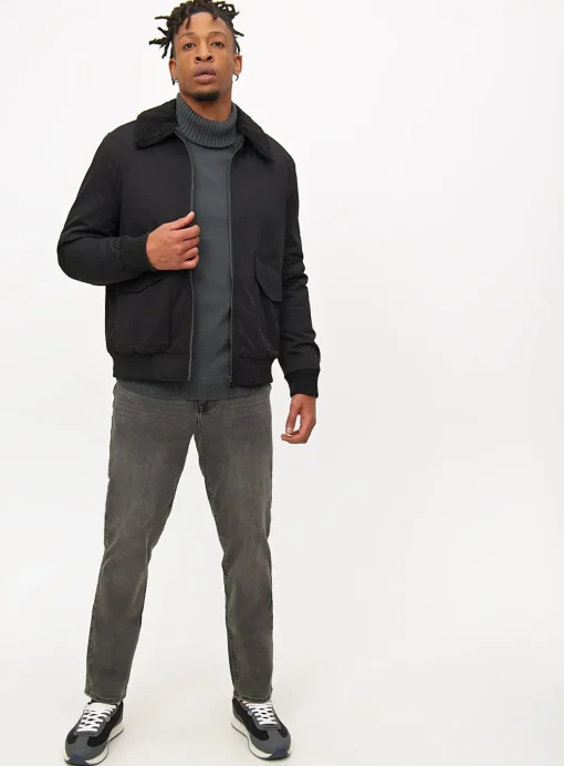 Black Borg Collared Aviator Jacket S