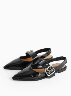 Black Buckle Detail Slingback Pumps 5