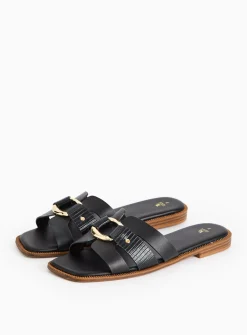 Black Buckle Mule Sandals 5