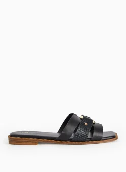 Black Buckle Mule Sandals 5
