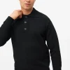 Black Button Neck Collared Knitted Jumper L
