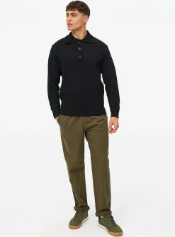 Black Button Neck Collared Knitted Jumper L