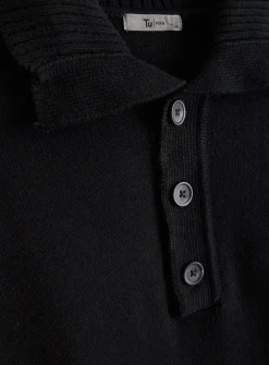 Black Button Neck Collared Knitted Jumper L