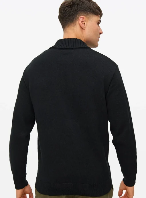 Black Button Neck Collared Knitted Jumper L