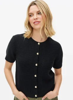 Black Button Short Sleeve Boxy Cardigan 16