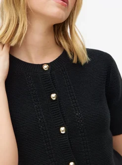 Black Button Short Sleeve Boxy Cardigan 16